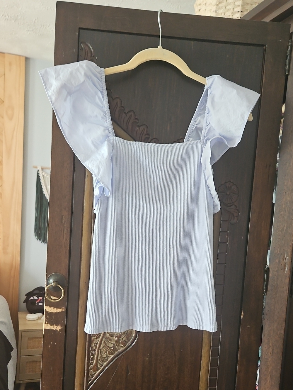 a new day Light Blue Flutter Sleeve Ribbed Tank Top